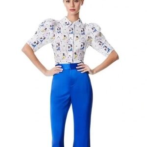 Alice + Olivia Willa Scrunched Puff Sleeve Blouse in Queens of Hearts size S